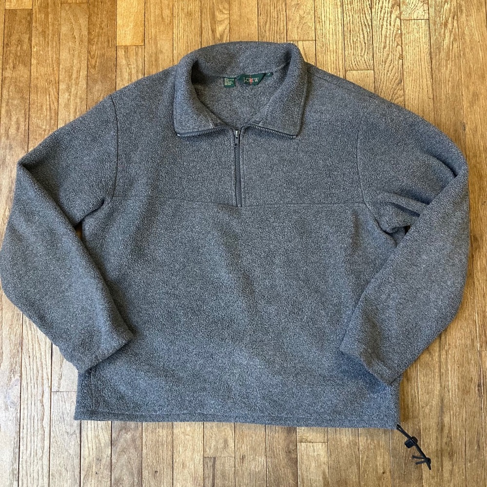 vintage J Crew Oarsmen Gray Fleece 1/4 Zip Pullover LT Hem Casual‎ Warm - Flaw